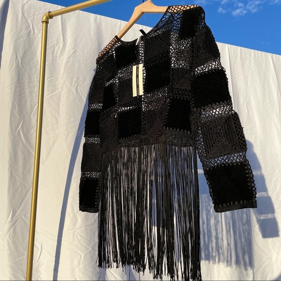 TOPSHOP Patchwork Boho Fringe Festival Crochet Crop Top NWT SMALL - Picture 8 of 8